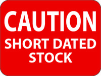 SIZE 36x28mm RED CAUTION SHORT DATED STOCK (ROLL 1000)