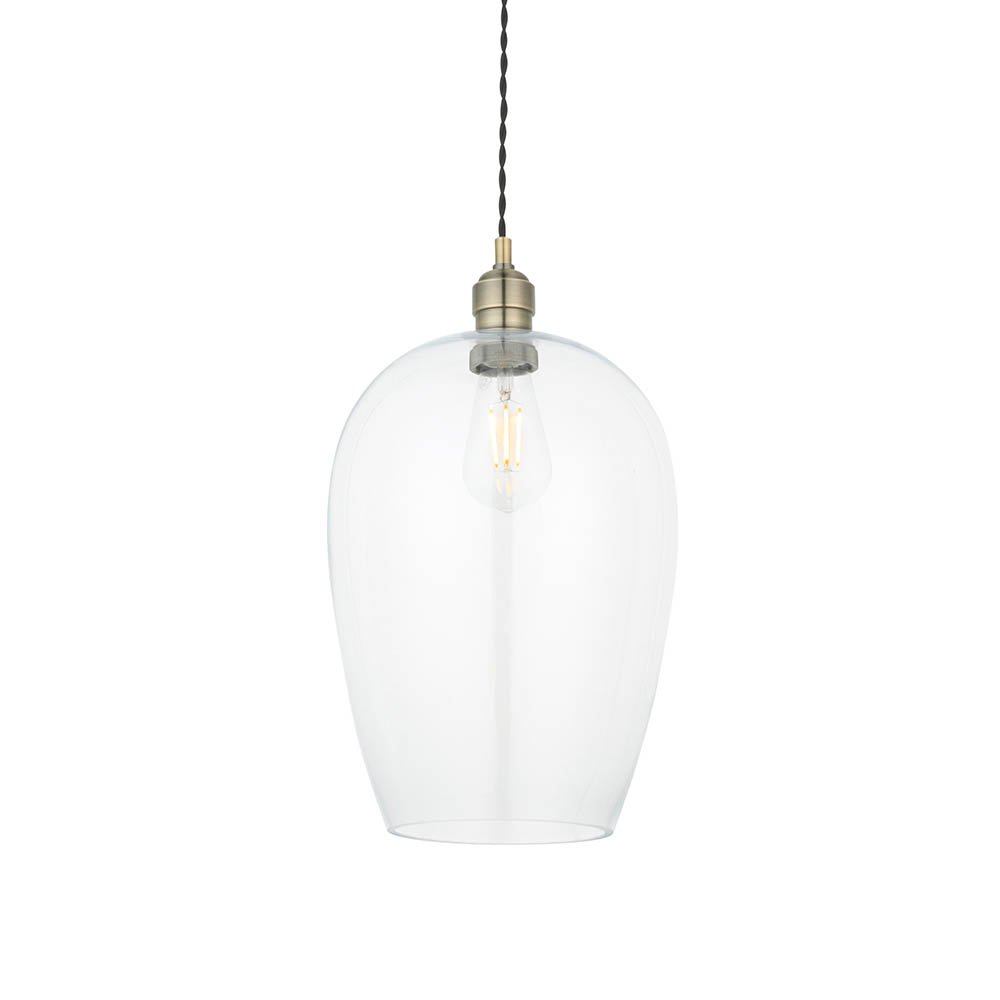 Endon Clear Glass & Antique Brass Large Pendant