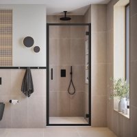 FLAIR ILI HINGED DOOR 900MM MATTE BLACK WITH CLEAR GLASS