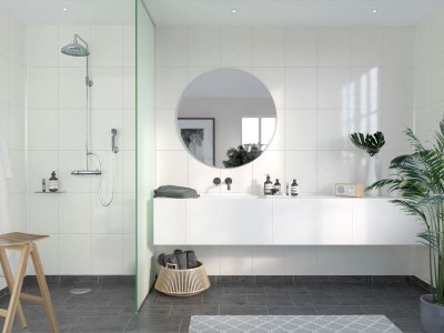 Fibo Contemporary Tile Effect 2400mm x 600mm White Silk Bathroom Wall Panel