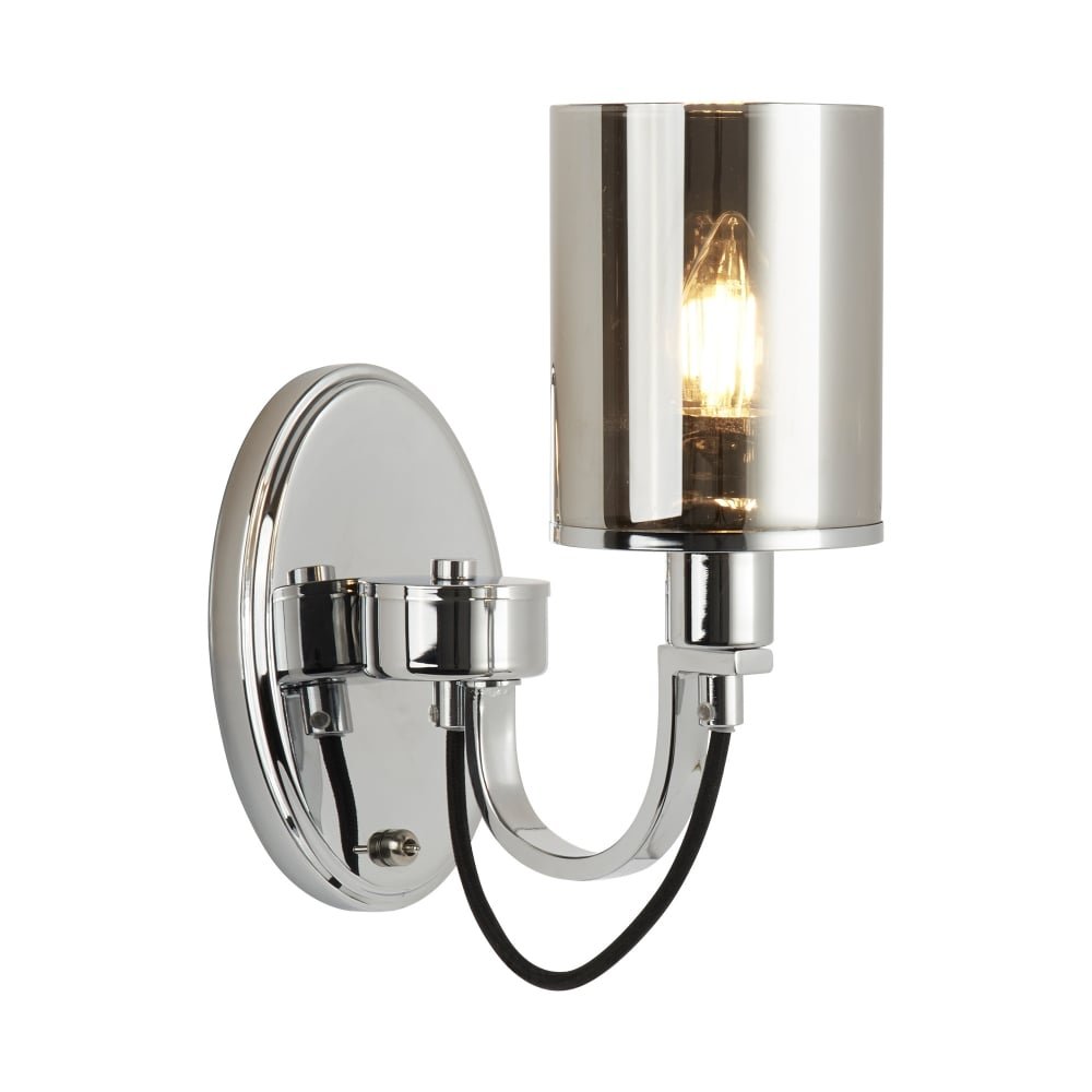 Searchlight Catalina 1 Light Wall Bracket Chrome Black Braided Cable Smoked Glass Shades