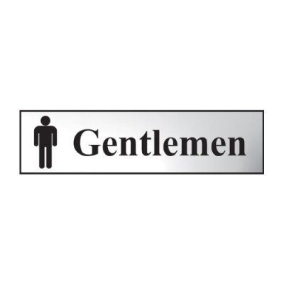 'Gentlemen' Sign, Chrome Effect, Self-Adhesive PVC (200mm x 50mm)