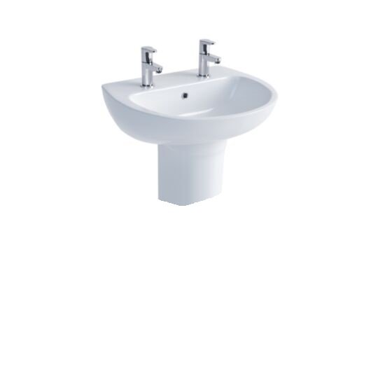 Tucker French Pro 500mm Two Taphole Thin Lipped Basin with Semi Pedestal