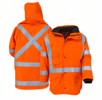 Hi-Vis Rain Jacket W/Hood PU Coat, Sewn Tape