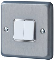 MK ALBANY BRUSHED CHROME FLUSH SWITCH 2 GANG