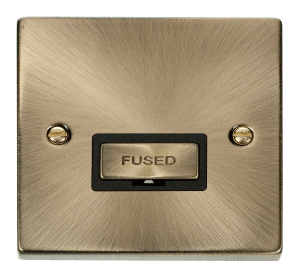 Click Deco 13A Unswitched Fused Spur Antique Brass Black Insert VPAB750BK