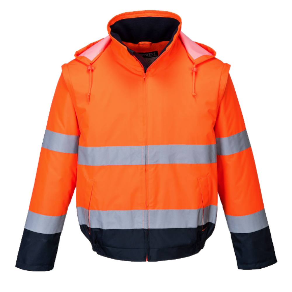Hi-Vis 2-In-2 Contrast Essential Lite Bomber Jacket, Orange/Navy
