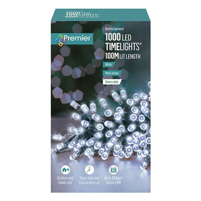 Premier 1000 LED Battery Operated TimeLights - White