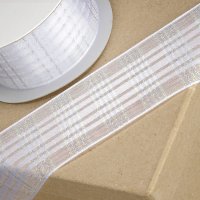 Tartan Striped Ribbon White - 38mm x 10m