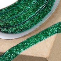 Velvet Glitter Ribbon Green - 10mm x 10m