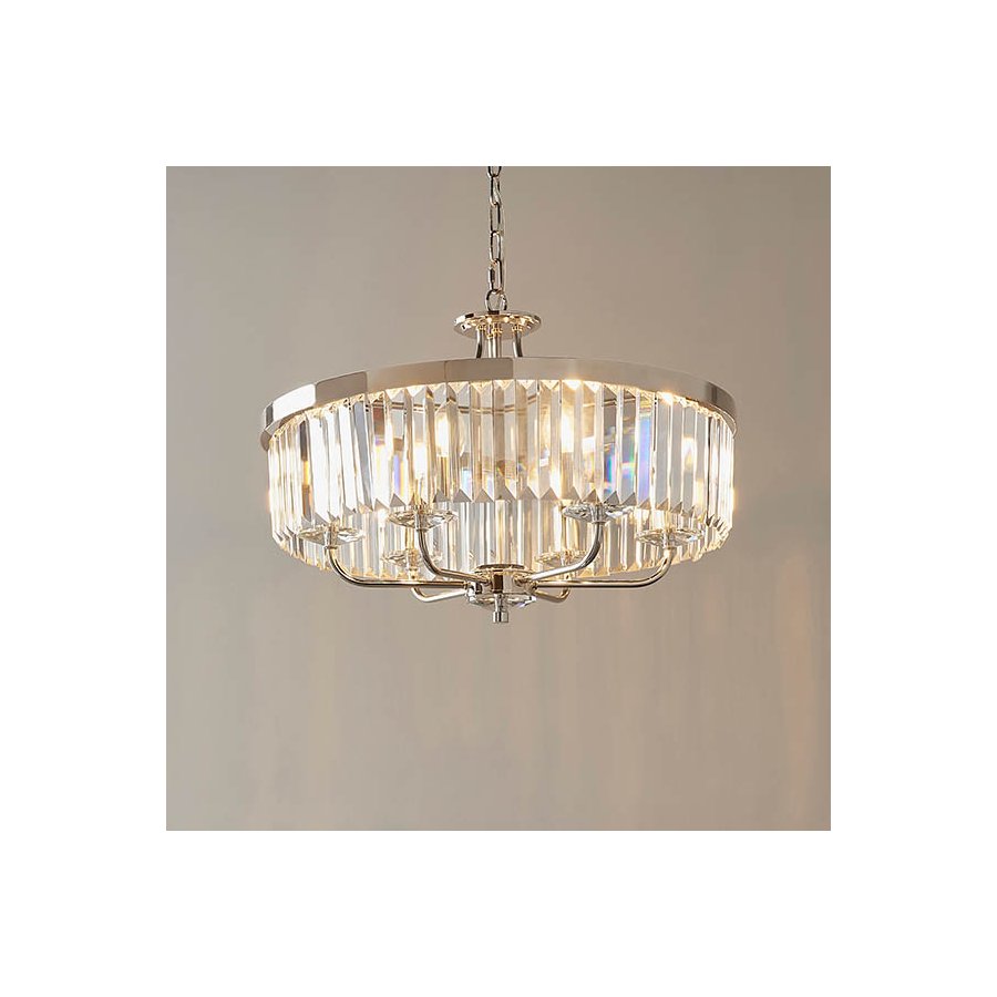 Endon Round Bright Nickel Cut Glass Chandelier