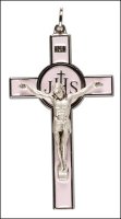 Metal/Pink Enamel Crucifix 3  inch   (10293)