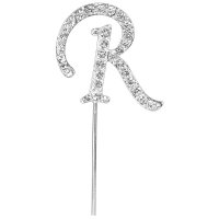 Diamante Letter "R" On Stem Silver - 4.5cm