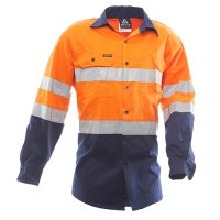 Hi-Vis D/N Cotton Shirt, LS, AU, Orange/Navy