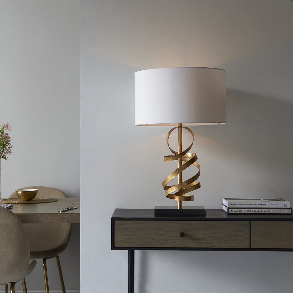 Endon Gold Ribbon Table Light With Ivory Shade