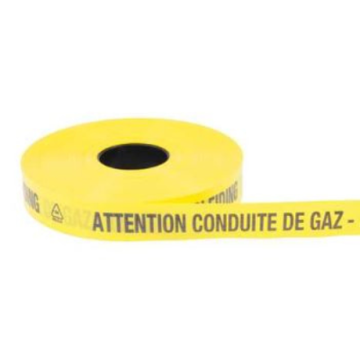 Waarschuwingslint - GEEL - B=40mm - D=0,15mm - L=250m/rol - opdruk : "ATTENTION CONDUITE DE GAZ"