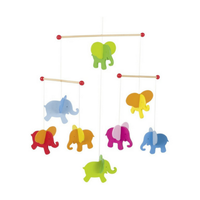 Colourful wooden elephant mobile for above a crib