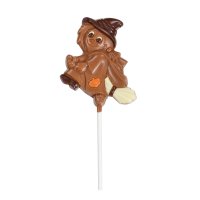 Decorated solid milk choc happy witch lollies in display - 24 x 30g