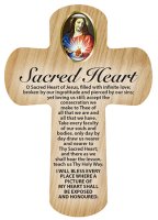 Wood Pocket Cross 3 1/4 inch/Sacred Heart   (12446)