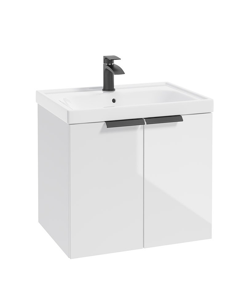 STOCKHOLM 60CM TWO DOOR WALL HUNG GLOSS WHITE- BLACK HANDLES