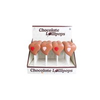 Solid milk choc heart lollipops in display - 24x30g