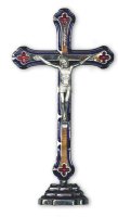 Standing Crucifix 6 inch Metal/Blue Enamel Inlay   (12420)