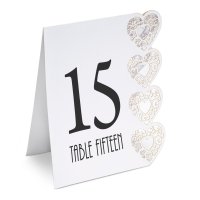Table Numbers 1-15 Laser Heart White - 125 x 155 x 40mm