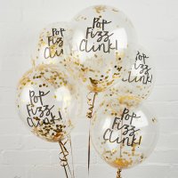 Pop Fizz Clink Confetti 12" Latex Balloons - Pack of 5