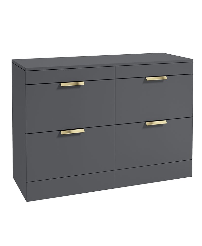 STOCKHOLM 120CM FLOOR STANDING FOUR DRAWER MIDNIGHT GREY MATT  COUNTERTOP VANITY UNIT - BRUSHED GOLD HANDLE
