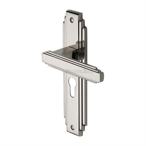 AST5948-PNF - Heritage Brass Door Handle Euro Profile Astoria Design Polished Nickel Finish