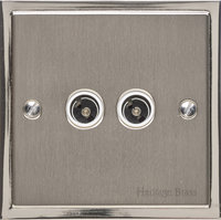 Heritage - Elite Stepped Plate - 2 Gang TV/FM Duplexed Satin Nickel - White | LV0901.1656