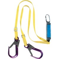 RIDGEGEAR TWIN LEG ADJUSTABLE WEBBING LANYARD WITH SHOCK ABSORBER 1.8M C/W SCAFFOLD HOOKS