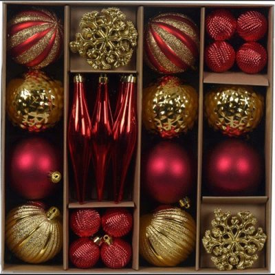 Red & Gold Shatterproof Baubles 46Pk