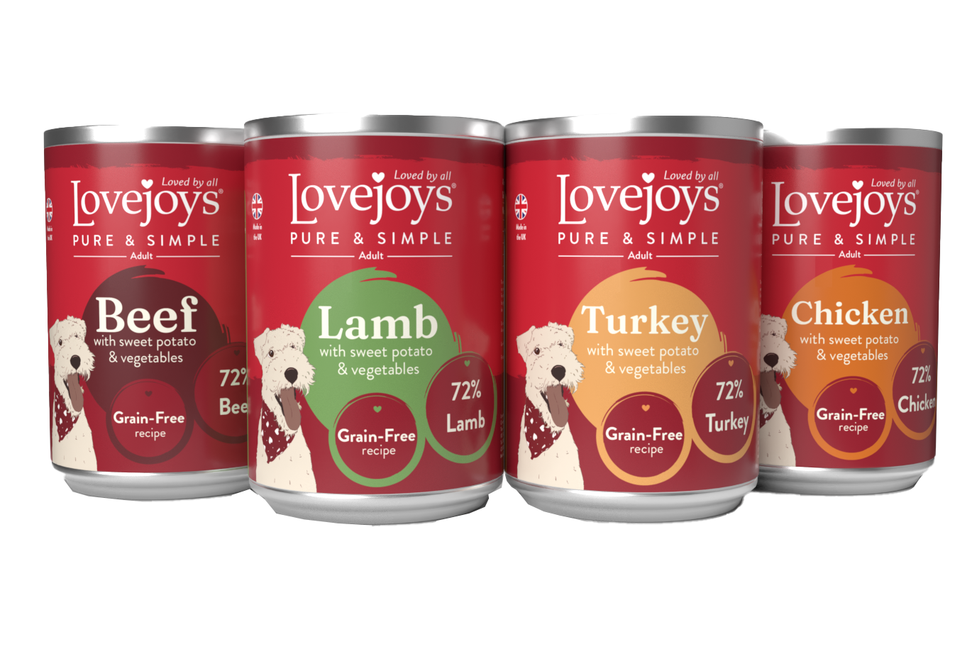 Lovejoys Grain Free Tin Mixed Variety Pack Lamb Beef Turkey & Chicken 12x395g