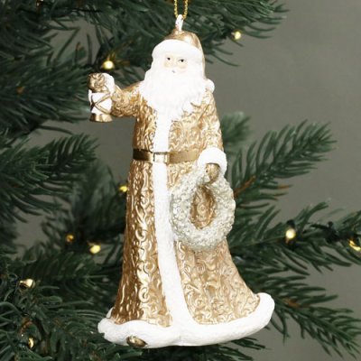 Hanging Decoration - Gold & White Santa