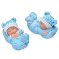 Small Resin Sleeping White Baby Blue  - 45 x 35mm