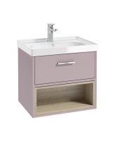 MALMO 60CM SINGLE DRAWER OPEN SHELF CASHMERE PINK MATT VANITY UNIT GLOSS BASIN - BRUSHED CHROME HANDLE