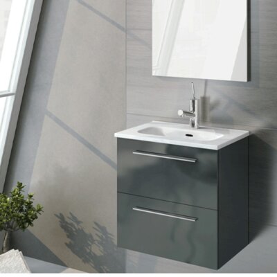 Paris 50cm Wall Hung Vanity Unit, Basin & Mirror 50cm Gloss Grey