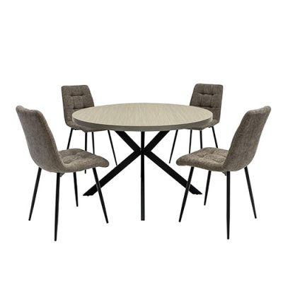 Russell Round 1.2m Dining Table & 4 Mocha Dining Chairs