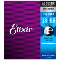Elixir Polyweb Medium  Acoustic Guitar Strings 13/56 (80/20 Bronze)
