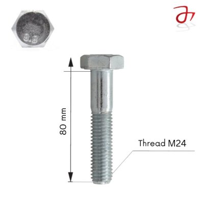 DIN 931 Hexagon Head Bolt M24x80 Steel Zinc-Plated 8.8