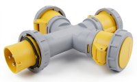 EBASEE CEE Splitter IP67 16A 110v 1 Plug 3 Sockets Yellow