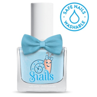 Baby blue kids-safe nail polish that washes off with soap and water.
