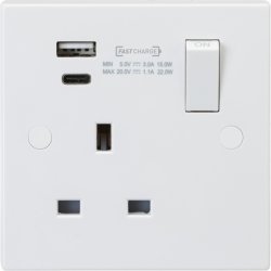 13Amp 2 Gang S/ Socket c/w USB-A & USB-C