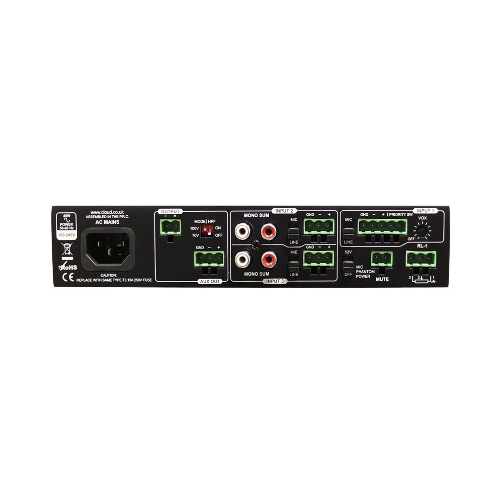 Cloud VMA100 Contractor Series - 100w 100v Line Mixer Amplifier with 3 Mic/Line Inputs