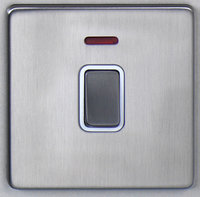 DETA Screwless 20Amp Double Pole switch with neon Satin Chrome White Insert  | LV0201.0075