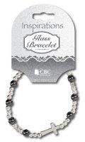 Bracelet/Imitation Hematite with Metal Cross   (64525)