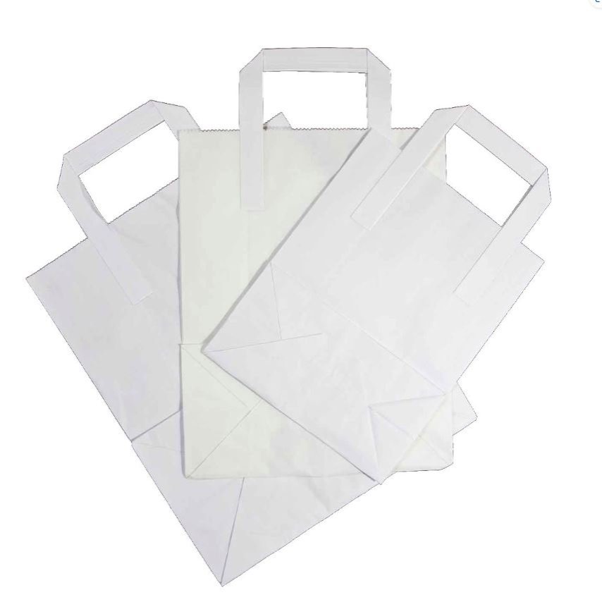 White Kraft Paper Bag - Flat Handle (8.5" x 13" x 10")