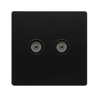 TWIN NON-ISOLATED COAXIAL OUTLET - MATT BLACK COVER PLATE - BLACK INSERT