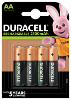 DURACELL RECHARGEABLE BATTERY SIZE AA 2500mAh CARD 4
